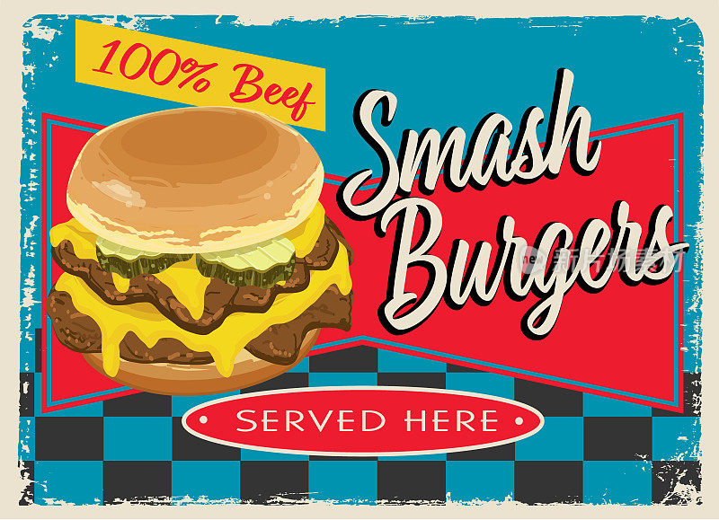 Smash Burgers复古复古餐厅标志设计概念